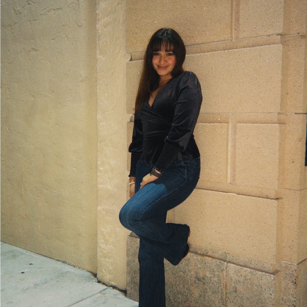 Black velvet wrap top with long sleeves